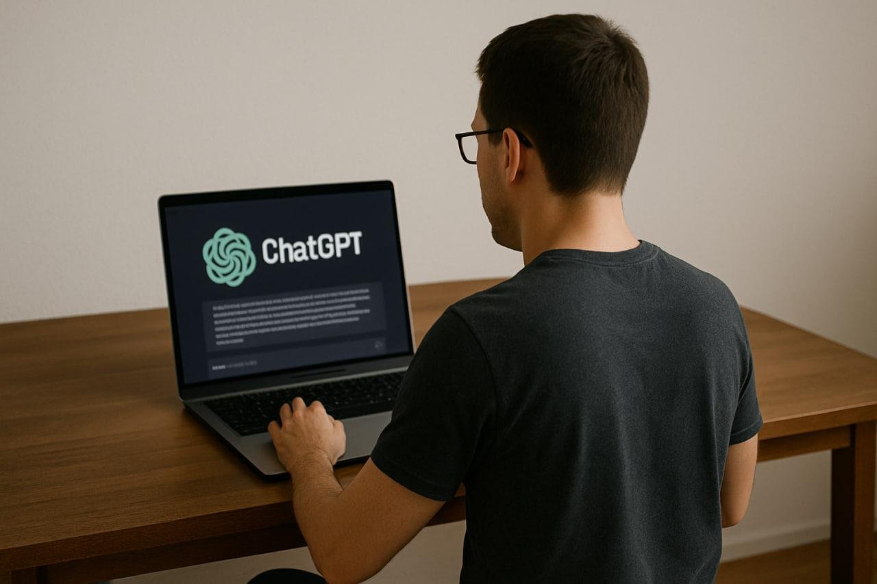 Pessoa utilizando Inteligência Artificial em um computador