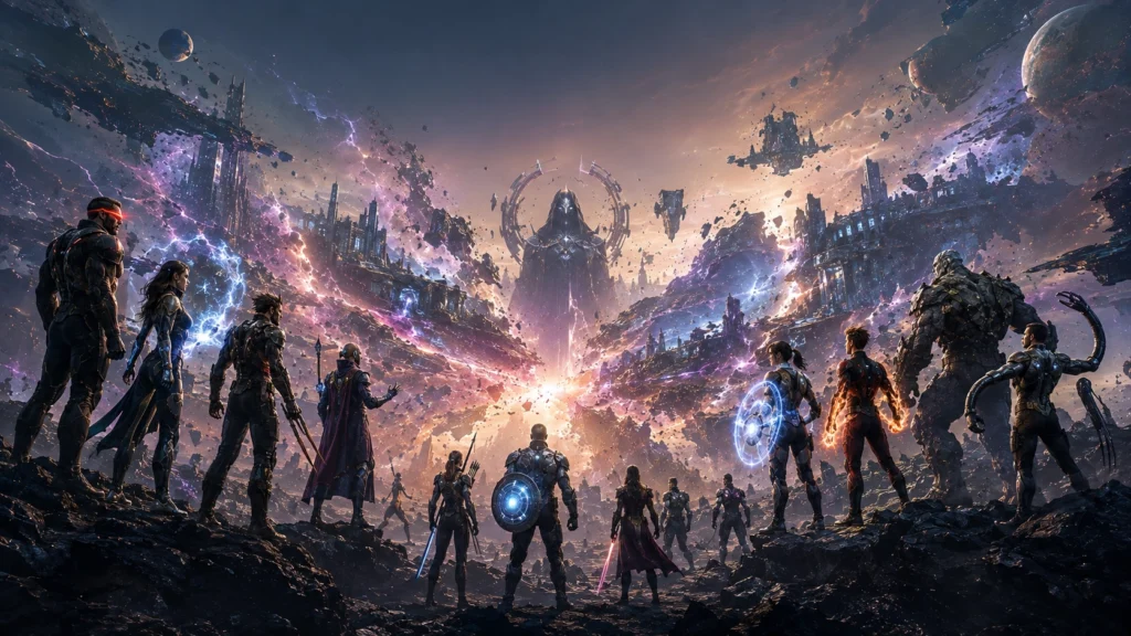 Personagens de diferentes franquias da Marvel reunidos durante a Saga do Multiverso.