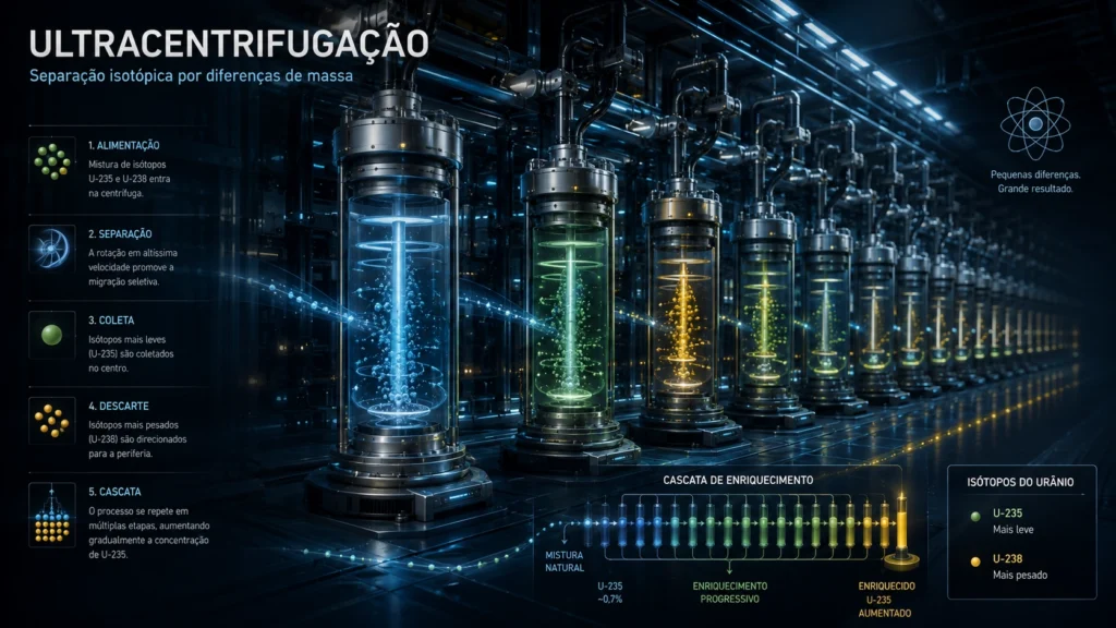Representação de ultracentrífugas utilizadas no enriquecimento de urânio