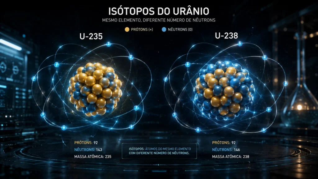 Comparação entre os isótopos urânio-235 e urânio-238