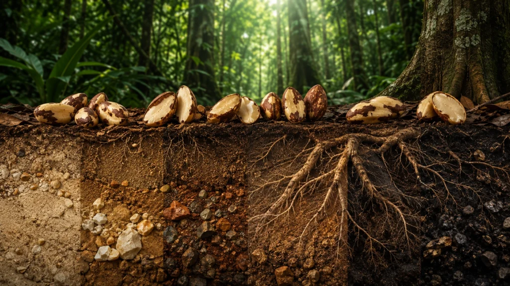 Diferentes castanhas-do-pará representando a variação natural do selênio