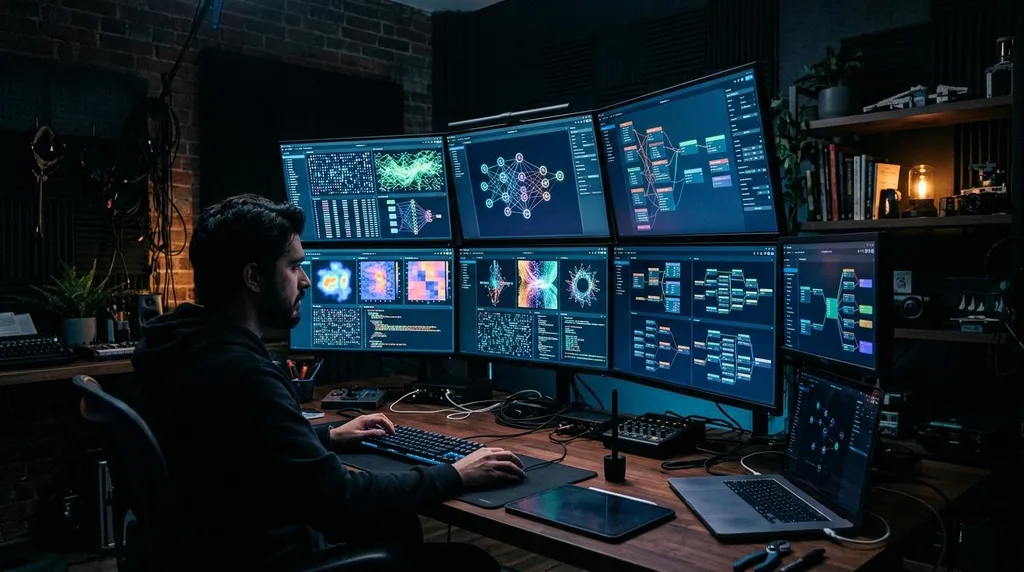 Sistema de inteligência artificial sendo utilizado em múltiplas telas de computador