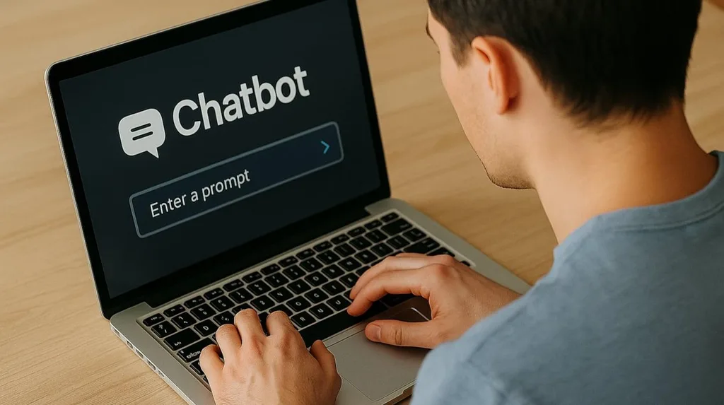 Pessoa utilizando inteligência artificial em um computador