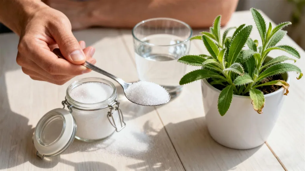 Adoçante de stevia servido em uma colher